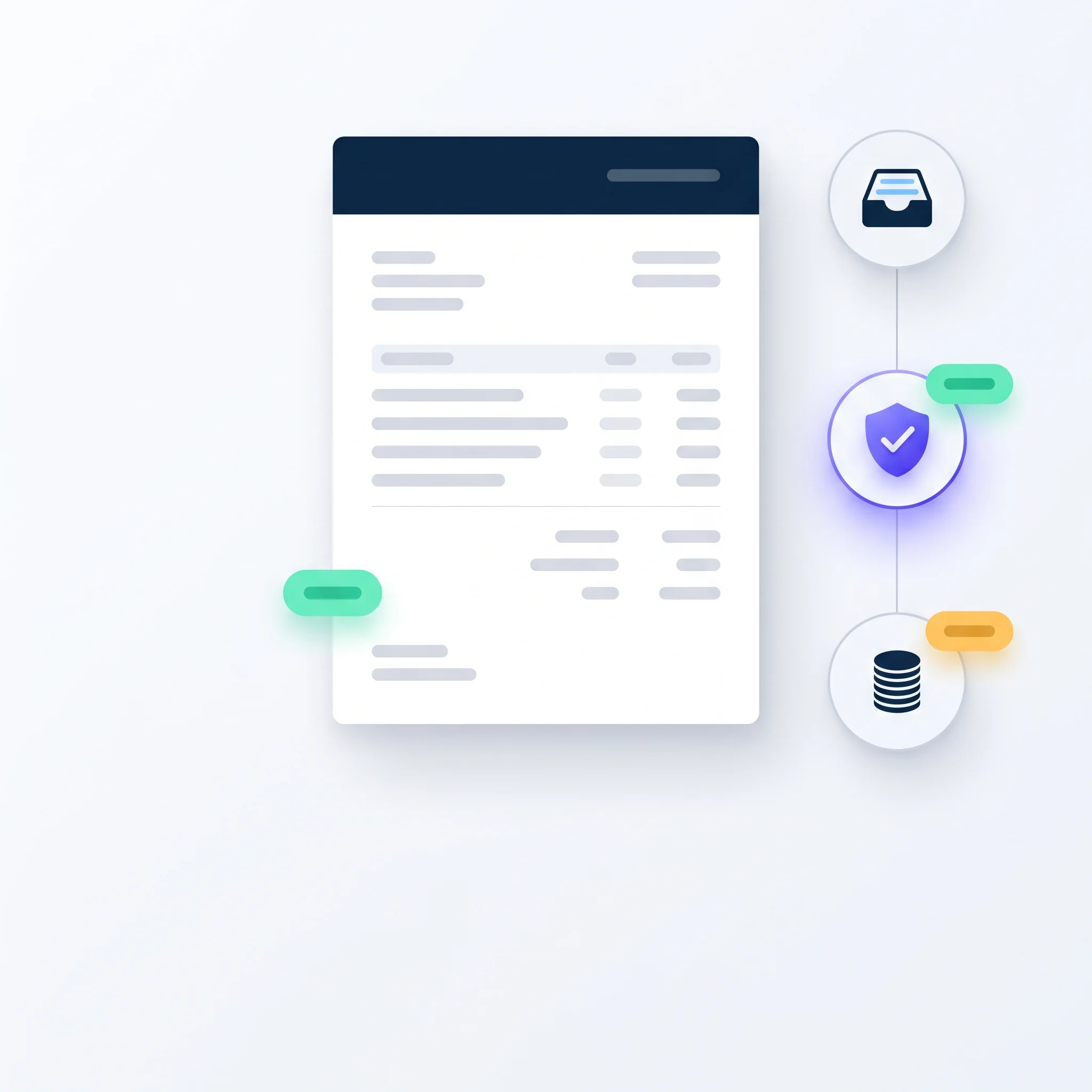 Invoice document flowing through a capture, approval and payment pipeline